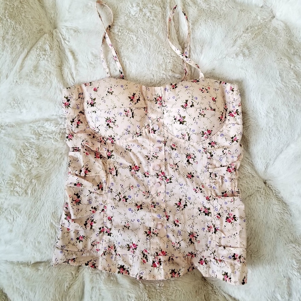 Cute light pink floral bustier style top